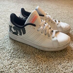 Adidas White Sneakers with Black and Pink Accents